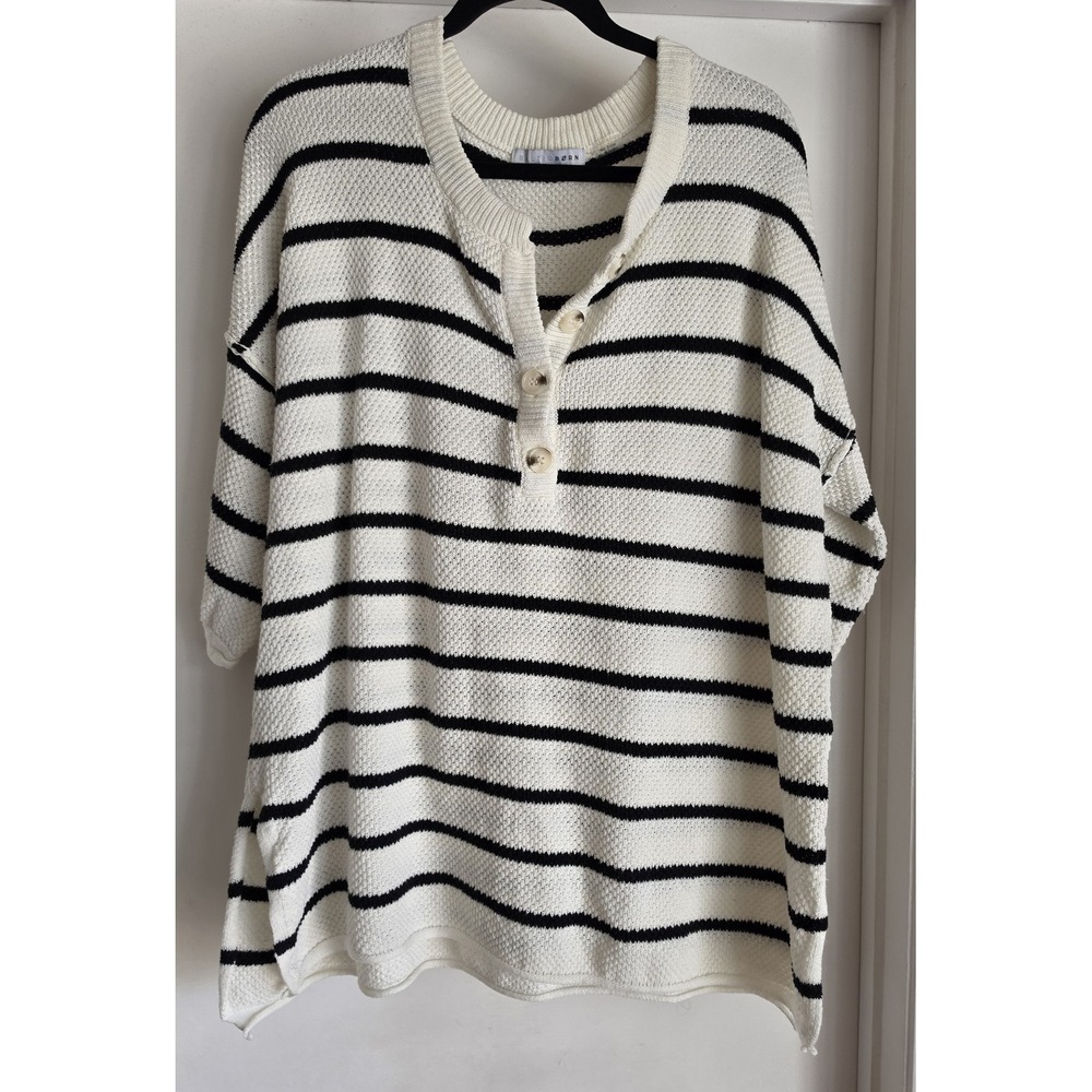 Baltic Born Women's Striped Pullover Sweater Size 1X Cream Black Cotton Coastal